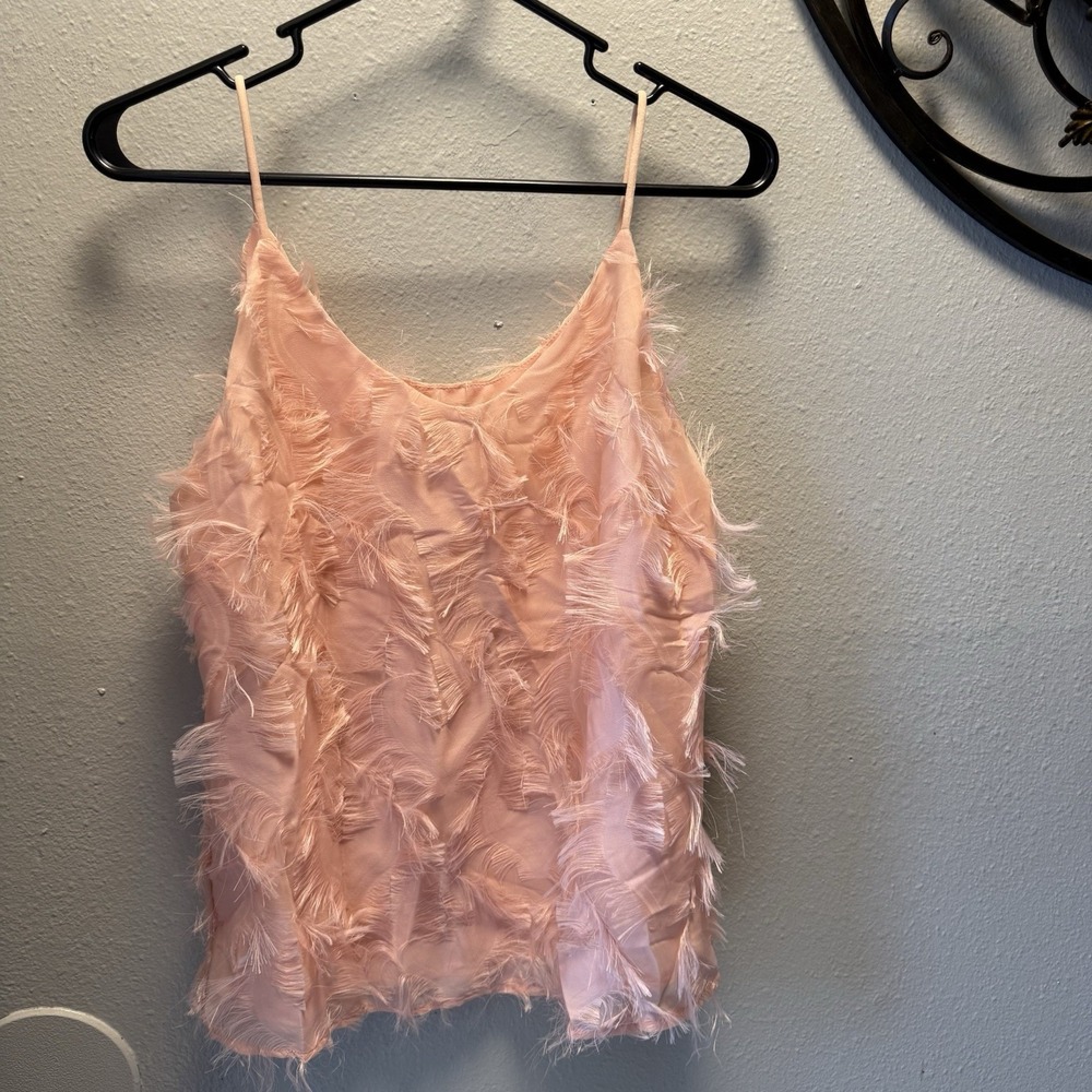 Davi & Dani Blush Feather Fringe Tank Top Textured Cami Party Glam S‎